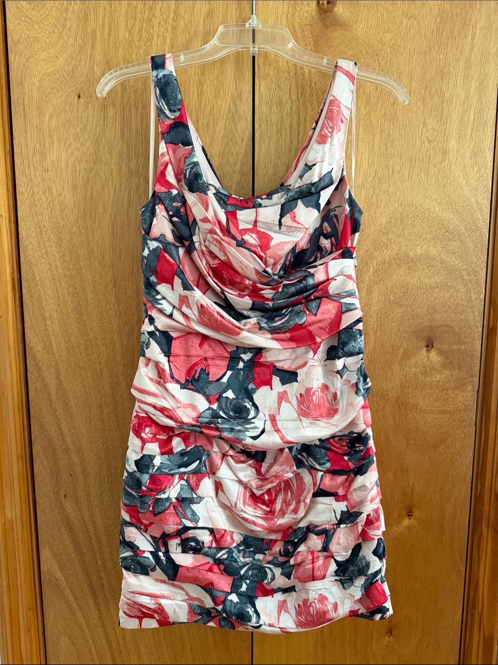 Express Pink & Navy Floral Cowl Neck Mini Dress